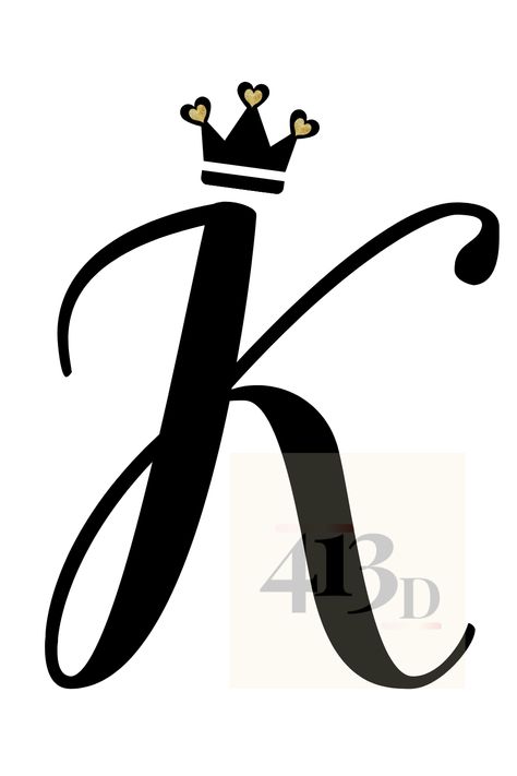 Feeling like a queen or a princess, I got you! This simple but cute black/gold initial letter of your name with crown on top is perfect for little girls/women. You can have it as personal use, as a gift, or "twinning." Looking for other letters and designs, check my store! #LETTER "K" BLACK/GOLD QUEEN/PRINCESS | ALPHABET/CROWN/ROYALTY #The413Designs #digital art #stickers #letters #queen #princess #crown #alphabet #royalty #heart #black #gold #letter K #cute letter Crown Alphabet Letters, K Tattoo Letter With Crown, K Font Tattoo, K Letter Design Calligraphy, K Alphabet Design, K Design Letter, Letter K With Crown, K With Heart, Alphabet Crown