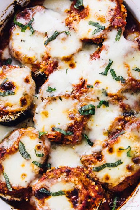 Baked Eggplant Parmesan - Jessica in the Kitchen Breaded Eggplant, Vegan Eggplant Parmesan, Jessica In The Kitchen, Baked Eggplant Parmesan, Ricotta Cheese Recipes, Eggplant Parmesan Baked, Vegan Eggplant, Baked Eggplant, Eggplant Parmesan