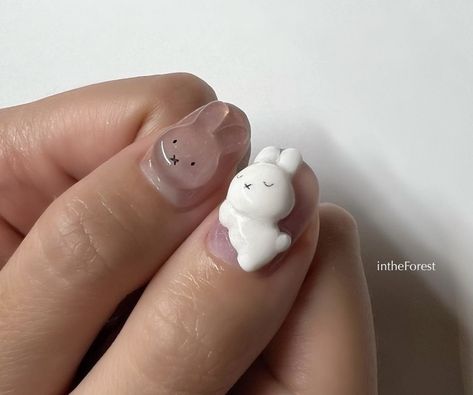 Miffy Nails, Bears Nails, Bunny Nails, Korean Nails, Nail Art Inspo, Glamorous Nails, Soft Nails, Kawaii Nails, Cute Nail Art