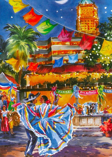 Mexican Paintings Ideas On Canvas, Mexican Artwork Traditional, Mexican Art Work, Latin Paintings, Mexican Artwork Paintings, San Antonio Drawing, Folklorico Art, Mexican Art Traditional, Spanish Illustration