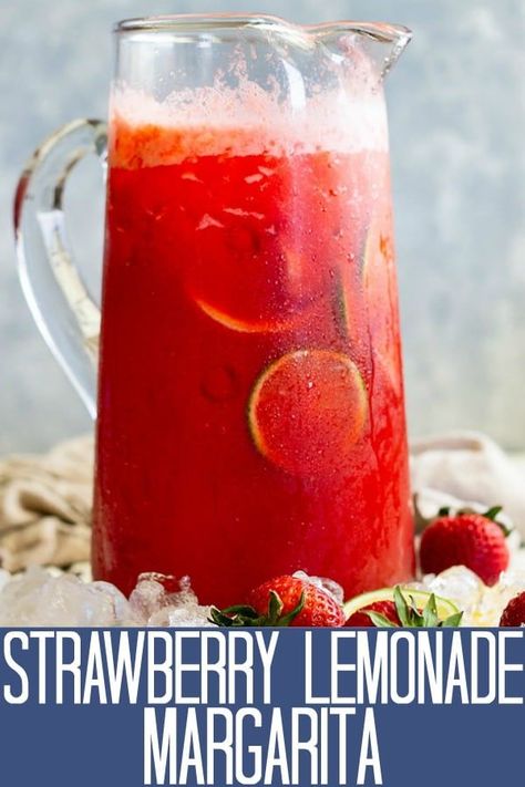 Strawberry Lemonade Margarita, Drinks Alcohol Recipes Party, Lemonade Margarita, Strawberry Margarita Recipe, Pitcher Cocktails, Easy Alcoholic Drinks, Recipes Strawberry, Alcholic Drinks, Party Drinks Alcohol