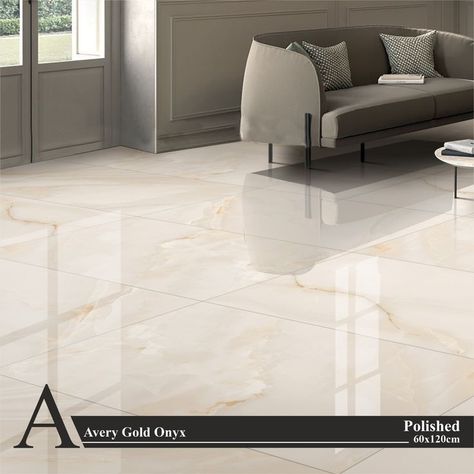 Bring tiles joy to the home ! New One Avery Gold Onyx !! Available in Polished | 60*120cm Onyx Tile, Tiles Living Room, Marble Flooring Design, Vastu Tips, Onyx Marble, Marble Flooring, Marble Floor, In Kitchen, Floor Design