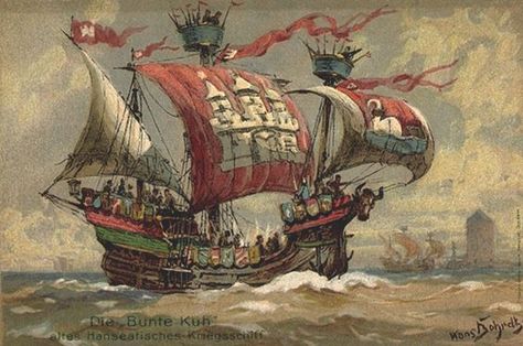 Medieval Ships, Medieval Ship, Navi A Vela, Age Of Discovery, Age Of Sail, Holy Roman Empire, Giclee Painting, Old Images, Boat Design