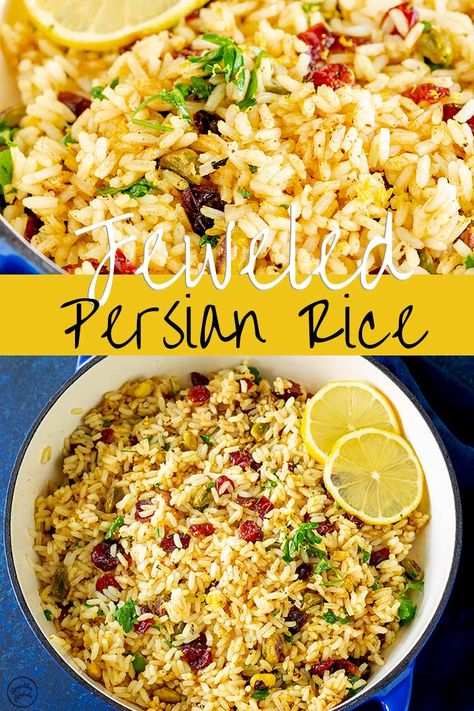 Jeweled Rice Persian, Persian Rice Recipe, Persian Jeweled Rice, Persian Chicken, Basmati Rice Recipes, Persian Rice, Rice Side Dish Recipes, Iranian Cuisine, Pilaf Recipes