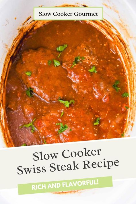 Swiss steak is one of those timeless recipes that can bring everyone around the table! Try this simplified Slow Cooker Swiss Steak Recipe to achieve tender cube steaks and a rich tomato-based sauce with little effort and maximum flavor. Serve over a mound of mashed potatoes for a new (or old) family favorite! Old Fashioned Swiss Steak Recipe, Swiss Steak Crockpot, Slow Cooker Swiss Steak, Swiss Steak Recipe, Timeless Recipes, Cube Steaks, Swiss Steak Recipes, Crockpot Cube Steak, Round Steak Recipes