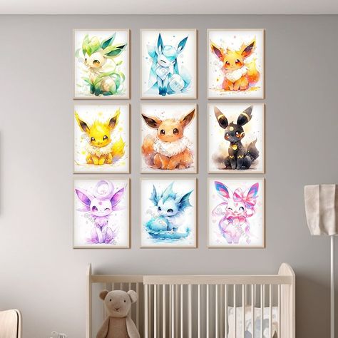 Chibi Pokemons Evolution Eevee Poster Set Nursery Decor - Etsy Pokemon Nursery Theme, Nursery Pokemon, Anime Nursery, Pokemon Nursery, Pokemon Room, Pokemon Umbreon, Nursery Decor Wall, Wall Art Kids Room, Pokemon Theme