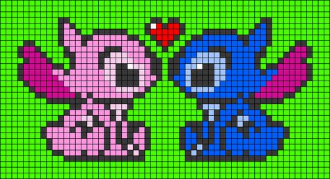 Lilo Cross Stitch Patterns, Stitch And Angel Perler Bead Patterns, Lilo And Stitch Alpha Pattern, Stitch And Angel Perler Beads, Stitch And Angel Pixel Art, Lilo And Stitch Cross Stitch, Pixel Art Stitch, Angel Stitch, Kandi Cuff Patterns