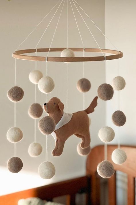 Puppy Mobile Nursery, Golden Retriever Mobile, Gender Neutral Mobile, Dog Mobile Nursery, Neutral Tone Nursery, Golden Doodle Nursery, Golden Retriever Nursery Ideas, Golden Retriever Baby Nursery, Nuteral Baby Nurseries