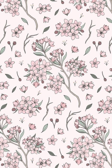 Cherry Blossom Wallpaper Drawing, Cherry Blossom Pattern Design, Cherry Blossom Illustration, Blossom Illustration, Flower Pattern Design Prints, Japanese Cherry Tree, Blossom Wallpaper, Cherry Blossom Pattern, Cherry Blossom Design