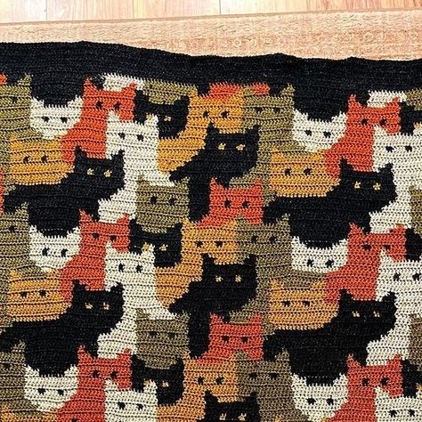 Cat Blanket Knitting Pattern, Crochet Ideas For Brother, Crochet Cat Blanket Pattern Free, Cat Blanket Crochet Pattern, Cat Crochet Blanket, Cat Blanket Crochet, Cats Afghan, Crochet Cat Blanket, Cat Afghan