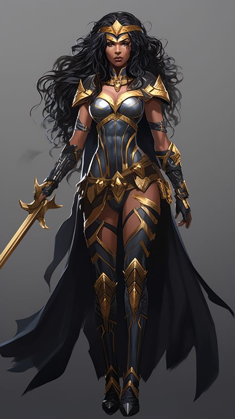 Black Female Marvel Characters, Goddess Suit Design, Black Superhero Costume, Black Wonder Woman Art, Black Warrior Woman, Cleopatra Facts, Black Female Warrior, Warrior Outfits Female, Hero Design