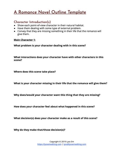 In a previous blog post, I discussed the six essential plot points (and one optional plot point) readers expect to see in a romance novel. However, a novel that only has one scene for each of these probably isn’t complete (or is a novella or short story). Thinking of a whole novel in terms of […] The post A Romance Novel Outline Template appeared first on Lyss Em Editing. Plots For Romance Novels, Plotting Romance Novel, Romance Novel Outline Story Structure, Romance Novel Plot Outline, Romance Novel Inspiration, Write A Romance Novel, Romance Book Outline Templates, Romance Novel Writing Outline, Romance Novel Structure