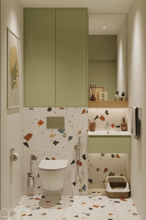 WC, DESIGN, INTERIOR, TERRAZZO, COLOR, GREEN, ДИЗАЙН ИНТЕРЬЕРА, ТУАЛЕТ, DESIGN INTERIOR, DESIGN WC, ТЕРРАЦИО, ARCANA STRACCIATELLA Green Terrazzo Bathroom, Orange Bathroom Ideas, Terrazzo Bathroom Design, Terrazzo Interior, Bathroom Orange, Kids Bathroom Design, Terrazzo Bathroom, Bathroom Design Styles, Wc Design