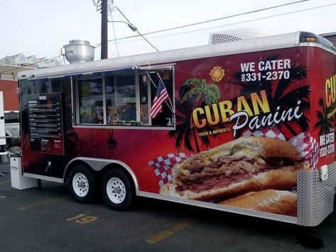 Cuban Food Truck, Taco Food Truck Design, Cuban Panini, Van Restaurant Food Truck, La Food Trucks, Waffle Truck Street Food, Office Meals, Cuban Sandwiches, Neighborhood Block Party