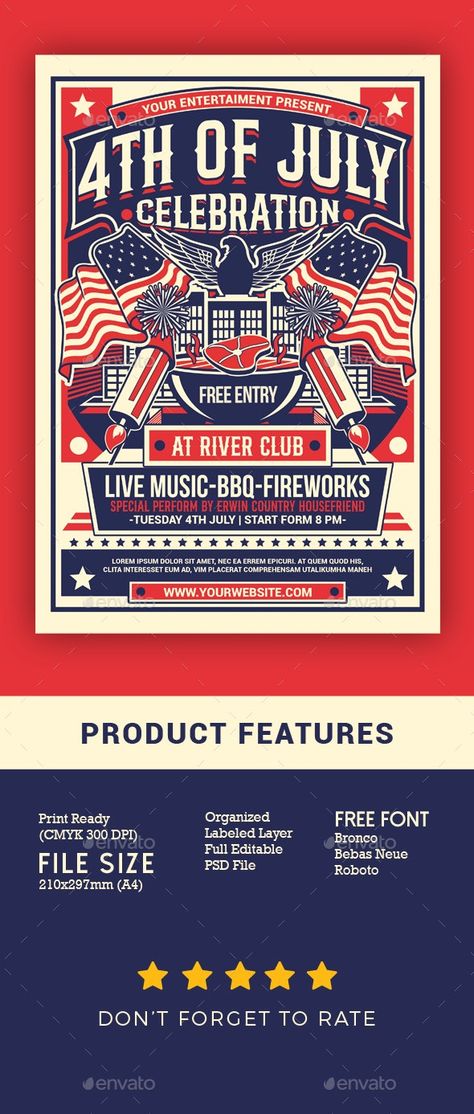 4th of July Celebration Flyer - Holidays Events 4th Of July Celebration, Flyer Poster, Event Flyer, Poster Invitation, Mockup Templates, Holidays And Events, Invitation Design, Retro Style, 4th Of July