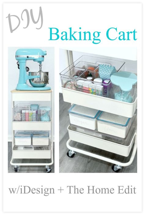 Baking Supplies Organization Small Space, Baking Cart Ideas, Home Baking Organization, Baking Area Small Spaces, Piping Tip Storage, Small Kitchen Baking Station, Baking Set Up, Cake Decorating Storage, Home Bakery Set Up Ideas