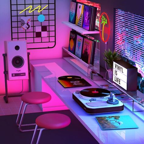 Retro Aesthetics Nostalgia Artwork inspired by synthwave music scene. Synthwave expresses nostalgia from 1980s / 1990’s culture ( Films, Video Games, Cartoon ) , attempting to capture the era’s atmosphere. • Millions of unique designs by independent artists. Find your thing. Alternative House, Modelling Ideas, 80s Room, Life Artwork, Retro Bedrooms, Retro Disco, Neon Room, Retro Room, New Retro Wave