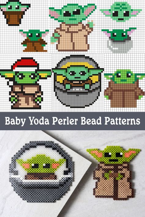 Get over 10 patterns for Baby Yoda perler beads! There are a variety of Mandalorian pattern options for kids and adults of all crafting skill levels. Grogu Perler Bead Pattern, Grogu Perler Beads, Yoda Perler Beads Pattern, Starwars Perler Bead Patterns, Baby Yoda Perler Beads, Yoda Perler Beads, Mandalorian Pattern, Star Wars Perler Bead Patterns, Hama Art