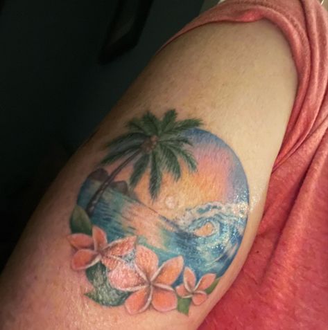 #hawaiiantattoos #beachtattoos #beautifultattoosforwomen #Tropicaltattoos Beach Tattoos, Beautiful Tattoos For Women, Palm Tattoos, Beach Tattoo, Color Paint, Dream Tattoos, Tropical Paradise, I Tattoo, Watercolor Tattoo