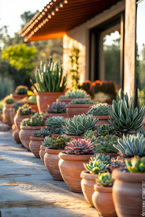 Showcase Your Plants in a Terracotta Pots Display Desert Landscape Ideas, Drought Tolerant Grass, Portugal House, Yucca Tree, Drought Tolerant Landscape, Mediterranean Plants, Desert Environment, Desert Landscapes, Wood Pergola