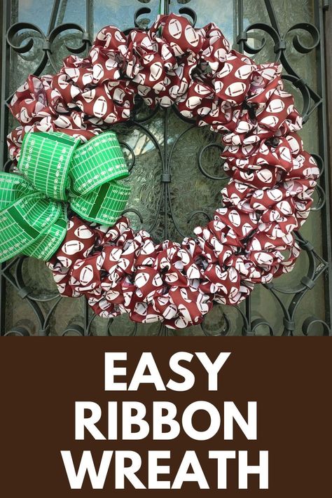 Easy ribbon wreath tutorial that works for any holiday. Decorate the front door easily with themed holiday ribbon for the season Wide Ribbon Crafts Ideas, Ribbon Wreaths Diy, How To Make A Ribbon Wreath, How To Make A Wreath Step By Step, Easy Ribbon Wreath, Diy Christmas Ribbon Wreath, Wire Ribbon Wreath, Ribbon Wreath Tutorial, Wired Ribbon Wreath