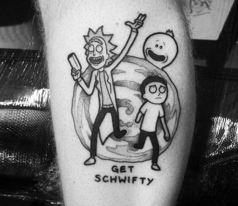 Rick and Morty tattoo by Matt Pettis | Post 22473 Fin E Jake, Rick E Morty, Rick And Morty Tattoo, Tattoos Simple, Christian Sleeve Tattoo, Movie Tattoos, Cartoon Character Tattoos, Back Of Shoulder Tattoo, Rick Sanchez