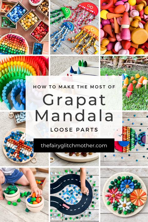 Wondering how to play with loose parts?We love the Grapat Mandala sets, they are so fantastic! Find out different ways to play with them! We have a lot of fun together as a family. I hope our ideas will inspire you! #grapat #joguinesgrapat #grapatmandala #looseparts #openendedplay #woodentoys #openendedtoys Grapat Mandala Ideas, Grapat Mandala, Grimms Rainbow, Diy Montessori Toys, Teach Preschool, Sensory Crafts, Open Ended Toys, Open Ended Play, Invitation To Play