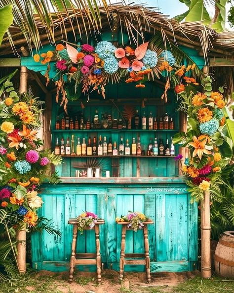 Sophie 🌸 (@dreamerdesignai) • Instagram photos and videos Caribbean Bar Ideas, Tiki Aesthetic, Bali Party, Resort Aesthetic, Tiki Wedding, Tiki Bar Decor, Tiki Decor, Tiki Tiki, Tropical Resort