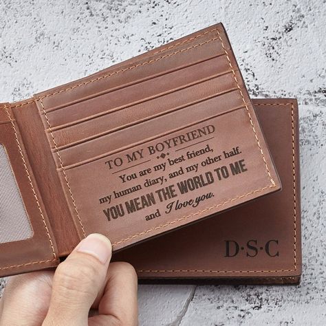 Wallet For Boyfriend, Diy Meaningful Gifts, Meaningful Gifts For Boyfriend, Thoughtful Gifts For Boyfriend, Boyfriend Personalized Gifts, Engraved Wallet, Bf Gifts, Gifts For Teen Boys