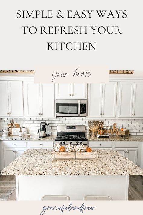 Diy Kitchen Refresh, Kitchen Refresh Ideas, Low Budget Kitchen Ideas, Kitchen Refresh On A Budget, Kitchen Staging, Wholesome Living, Builder Grade Kitchen, Cheap Kitchen, Kitchen Refresh