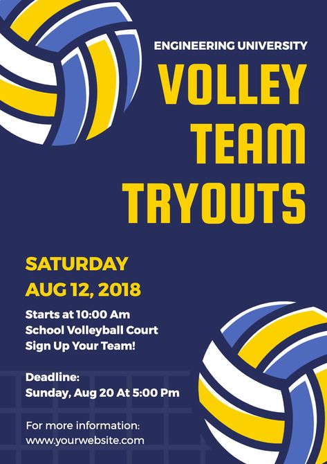 Free Volleyball Poster Designs | DesignCap Poster Maker Volleyball Flyer Design, Volleyball Graphic Design Poster, Volleyball Tournament Poster Design, Sports Club Poster, Volleyball Tournament Poster, Tryouts Poster, Sports Poster Ideas, Volleyball Poster Ideas, Volleyball Template