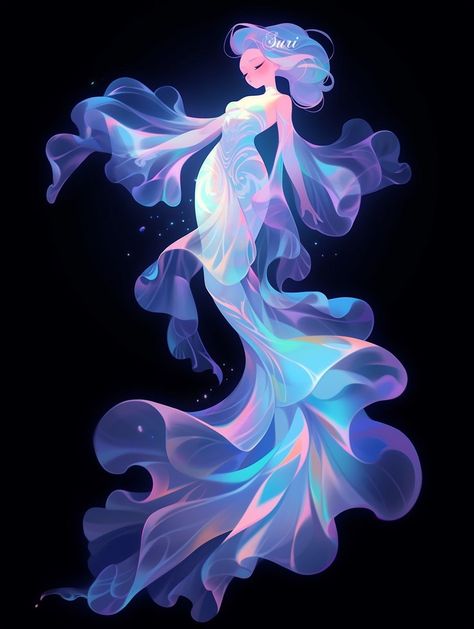 Mermaid Characters Design, Mermaid Digital Art Character Design, Mermaid Reference Pose Swimming, Bioluminescence Mermaid, Mermaid Ears Drawing, Draw Mermaid Easy, Jiaoren Mermaid, Mermaid Hair Drawing, Mermaid Character Art