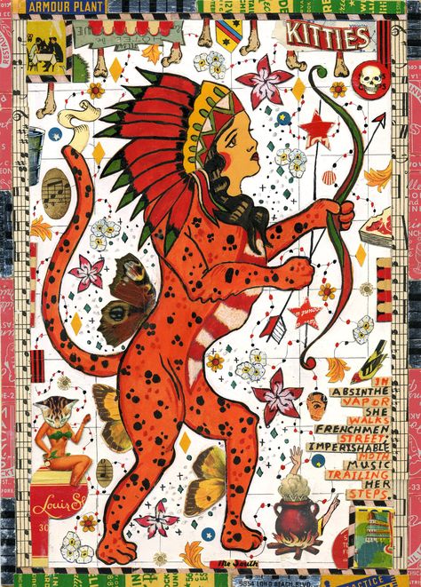 Illustration: Tony Fitzpatrick Tony Fitzpatrick, Poetry Foundation, 1 Tattoo, Art Sites, Eclectic Art, Red Cat, Collage Artists, Aesthetic Painting, Outsider Art