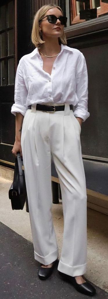 Minimalist Outfits Women Minimal Chic, Baddie Office, Street Style 2023, White Pants Outfit, White Shirt Outfits, Outfits For Work, Corporate Attire, Upgrade Your Wardrobe, Casual Chique