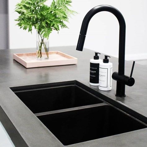 Concrete bench 🖤 by our friends @concrete2style_ featuring our Dish Wash and Hand Wash #sink #kitchen #kitchendesign #design #concrete… Matte Black Kitchen Sink, Kitchen Sink Remodel, Wash Sink, Kitchen Sink Window, Matte Black Kitchen, 1st House, Black Kitchen Sink, Concrete Bench, Black Countertops