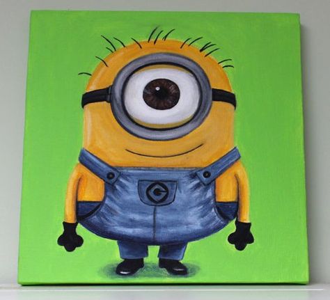 Minion Painting On Canvas, Minion Painting, Minion Face, Disney Paintings, Wine And Canvas, Kids Canvas, Cute Canvas, Canvas Projects, Despicable Me