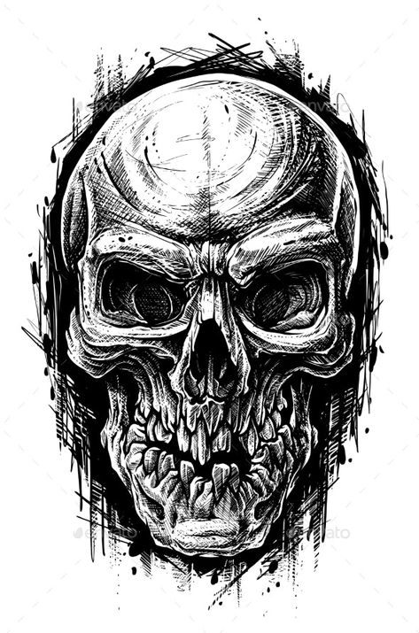 Detailed Graphic Human Skull Trash Polka Line Art #AD #Human, #ad, #Skull, #Detailed, #Graphic Zombie Artwork, Skull Artwork Illustrations, Skull Art Tattoo, Cartoon Skull, Skull Stencil, Aries Art, Skull Sketch, Realistic Cartoons, Zombie Art