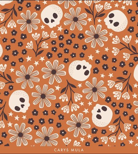 Halloween Surface Pattern, 70s Fall Aesthetic, Autumn Pattern Illustration, Moody Fabric, Simple Halloween Patterns, Witchy Wallpaper, Autumn Pattern, Halloween Pattern, Fall Patterns