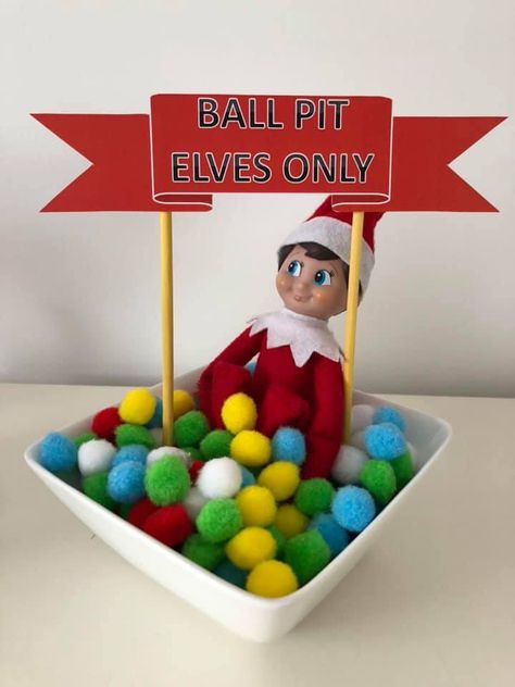 The ball pit Ball Pit Elf On The Shelf, Elf On The Shelf Ball Pit, Elf Foosball, Elf Ball Pit, Elf Fun, Ball Pit, Shelf Ideas, On The Shelf, The Elf