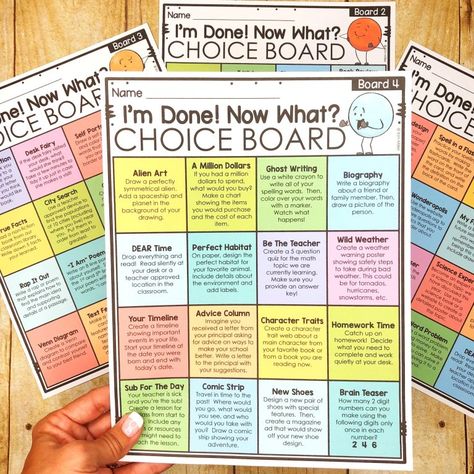 Choice Boards for Early Finishers - A Love of Teaching Education Ideas For Elementary, Classroom Choice Boards, Finished Early Board, Reward Choice Board, Upper Primary Classroom, Morning Work Choice Board, Middle School Early Finishers Activities, Common Board Configuration Elementary, Early Finisher Bulletin Board