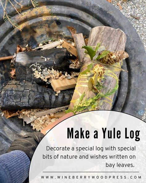 Create a yule log for Winter Solstice. Easy ways to celebrate Winter Solstice and Yule in nature with children. Easy kids nature crafts for winter solstice. Yule traditions for families. Winter Solstice activities Kids Nature Crafts, Winter Solstice Activities, Make A Yule Log, Yule Logs Decoration, Crafts For Winter, Solstice Activities, Nature Activities For Kids, Winter Solstice Rituals, Winter Solstice Party