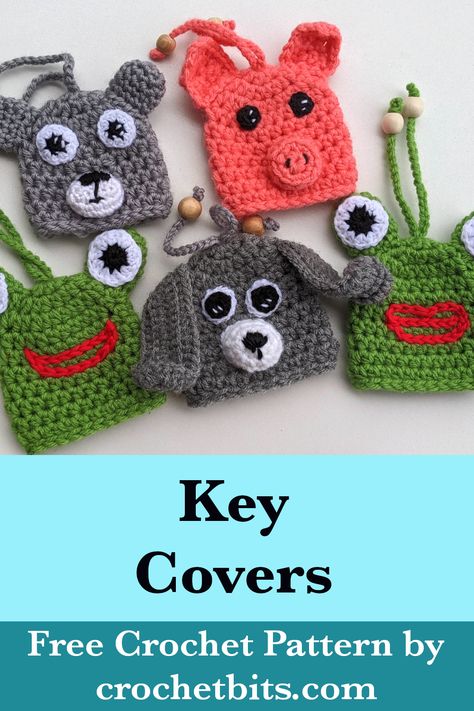 Hop, trot, waddle, and cuddle! 🐇🐷🐸🐻 Our crochet animal key covers are the cutest way to keep your keys safe and stylish. 🧶🧵

#crochetkeycover #crochetkeychain #crochetkeyholder #crochetcover #crochet #crochetpattern #crochettutorial Crochet Cat Plastic Bag Holder Free Pattern, Crochet Key Fob Cover, Crochet Kindle Cover Pattern Free, Crochet Key Cover Free Pattern, Key Holder Crochet, Key Cover Crochet, Crochet Key Cover, Crochet Baby Projects, Crochet Neck Warmer