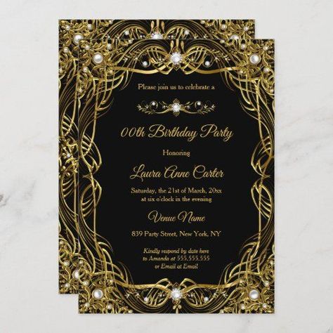 $2.55 | Elegant Black Gold Pearl Damask Birthday Invitation #elegantwhitegoldpearl #modernbirthdayparty #stylishbirthdayparty #trendybirthdayparty #elitebirthdayparty #elegantadultwoman'sbirthdayparty #girlsbirthdayparty #stunningbirthdayparty #elegantblackgoldpearldamask 20s Theme, Black And Gold Invitations, Floral Birthday Party Invitations, Sweet 16 Party Invitations, Modern Birthday Party, Floral Birthday Party, 21st Birthday Invitations, Modern Birthday, Woman Birthday Party