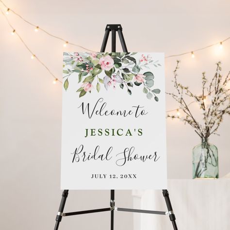 Elegant Watercolor Eucalyptus Bridal Shower Foam Board Blue And White Roses, Wedding Ceremony Seating, Boho Bridal Shower Invitations, Winter Bridal Showers, Something Blue Bridal, Shower Foam, Blue Bridal Shower, Boho Bridal Shower, Bridal Shower Welcome Sign