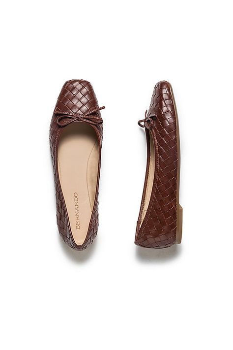 Leather upper, insole Rubber sole Slip-on styling Imported | Gwynn Woven Flats by Bernardo in Brown, Women's, Size: 7, Leather/Rubber at Anthropologie Brown Flats Outfit, Brown Flat Shoes, Woven Flats, Brown Ballet Flats, Beautiful Wardrobe, Work Flats, Flats Outfit, Daily Outfit Inspiration, Brown Fits