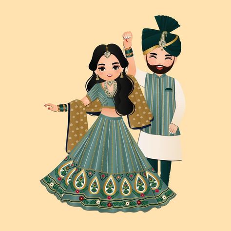 Groom Cartoon, Bride And Groom Cartoon, Wedding Couple Cartoon, Dress Cartoon, Invitation Video, Traditional Indian Dress, Wedding Invitation Video, Flower Iphone Wallpaper, Indian Bride And Groom