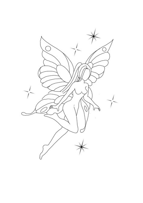 Fairy Aesthetic Tattoo Designs, Tiny Fairy Tattoo Simple, Pixie Tattoo Fairy, Fairy Outline Tattoo, Fairy Aesthetic Tattoo, Butterfly Fairy Tattoo, Fairy Tattoo Stencil, Mini Fairy Tattoo, Simple Fairy Tattoo