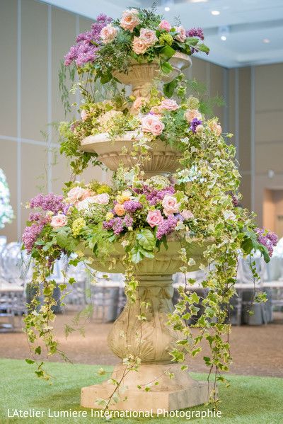 Wedding Fountain, Fountain Flowers, Large Floral Arrangements, Large Flower Arrangements, Indian Wedding Reception, Decoration Photo, Capture Photo, Outdoor Wedding Decorations, Garden Fountains