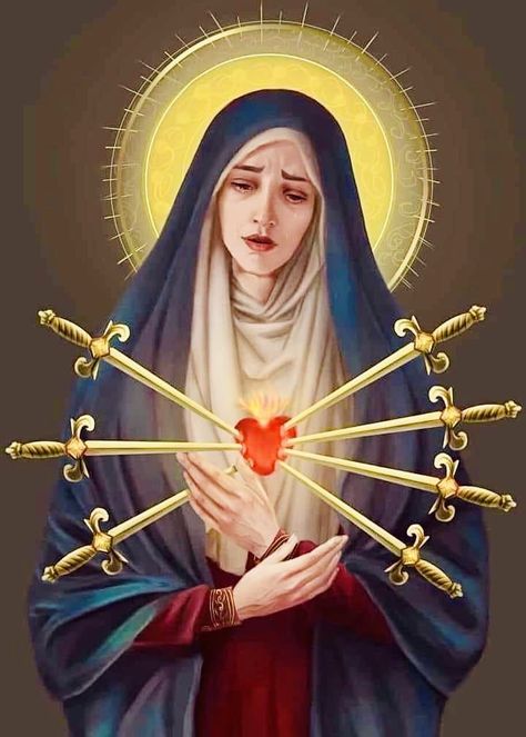 Seven Sorrows Of Mary, 7 Sorrows Of Mary, Sorrows Of Mary, Roman Catholic Art, Lady Of Sorrows, Ayesha Erotica, Virgin Mary Art, Mother Mary Images, Mama Mary