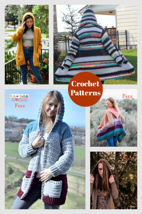 Hooded Sweater Pattern, Crochet Vest Patterns, Hooded Cardigan Pattern, Crochet Sweater Coat, Aesthetic Crochet Patterns, Vest Patterns, Crochet Patterns Ideas, Crochet Granny Squares, Knit Clothes